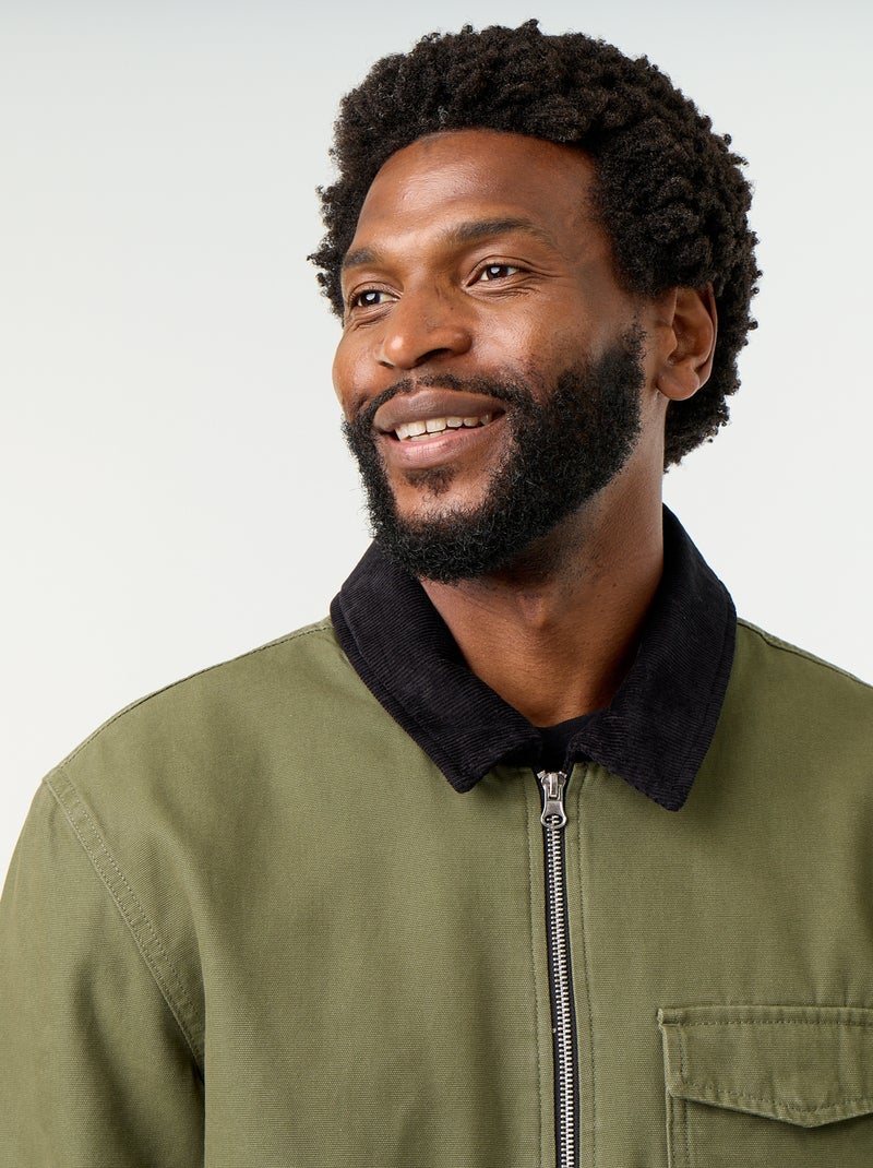 Kurze Blousonjacke mit Reissverschluss und kontrastierendem Samtkragen Grün - Kiabi