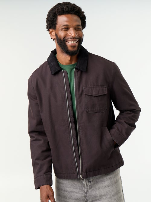 Kurze Blousonjacke mit Reissverschluss und kontrastierendem Samtkragen - Kiabi