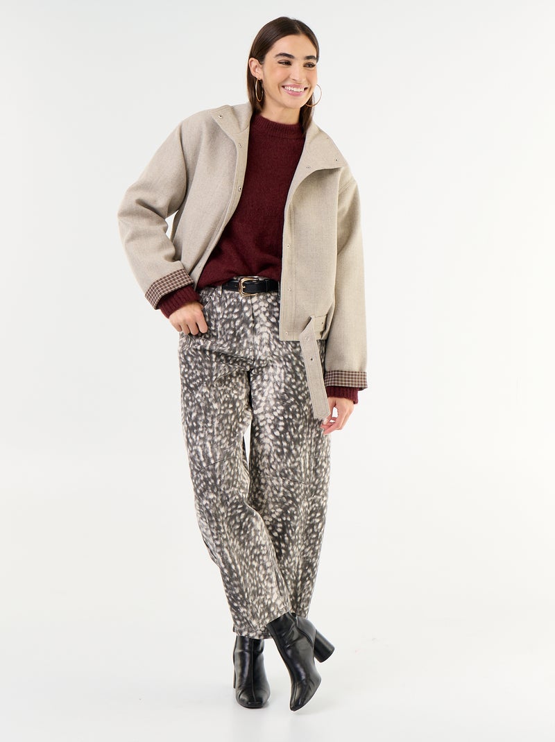 Kurze Jacke in Woll-Optik mit integriertem Gürtel Beige - Kiabi