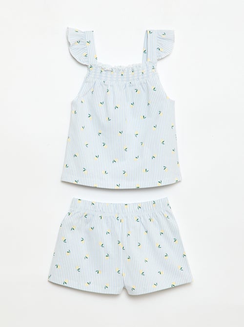 Kurzer Pyjama mit Rüschen-Oberteil und Shorts - 2-teilig - Kiabi