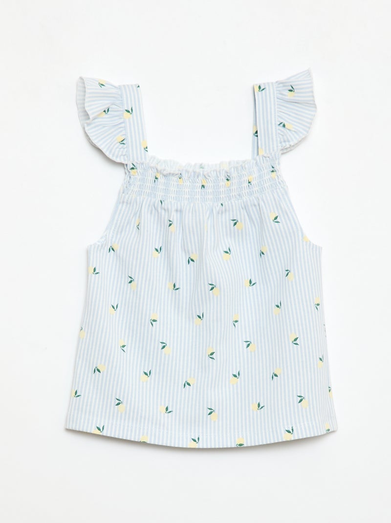Kurzer Pyjama mit Rüschen-Oberteil und Shorts - 2-teilig Blau - Kiabi