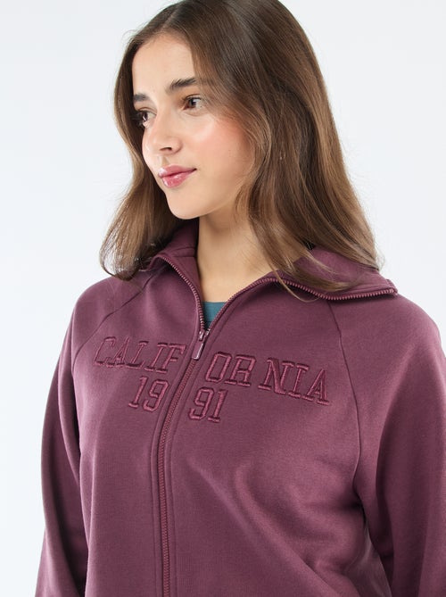 Kurzer Zip-Sweatshirt mit gestickter Botschaft - Kiabi