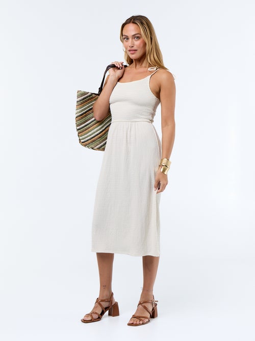 Kurzes, gesmoktes Kleid, unifarben - Kiabi
