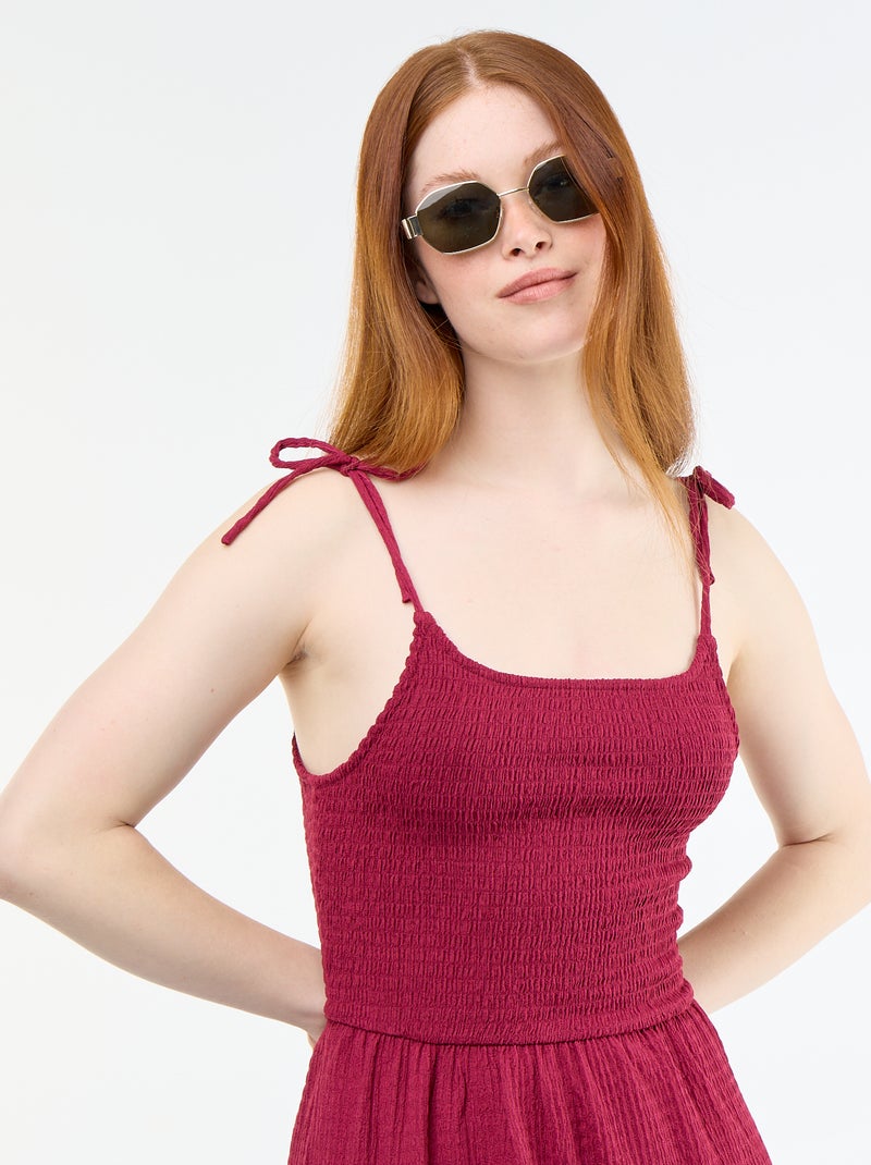 Kurzes, gesmoktes Kleid, unifarben Rot - Kiabi