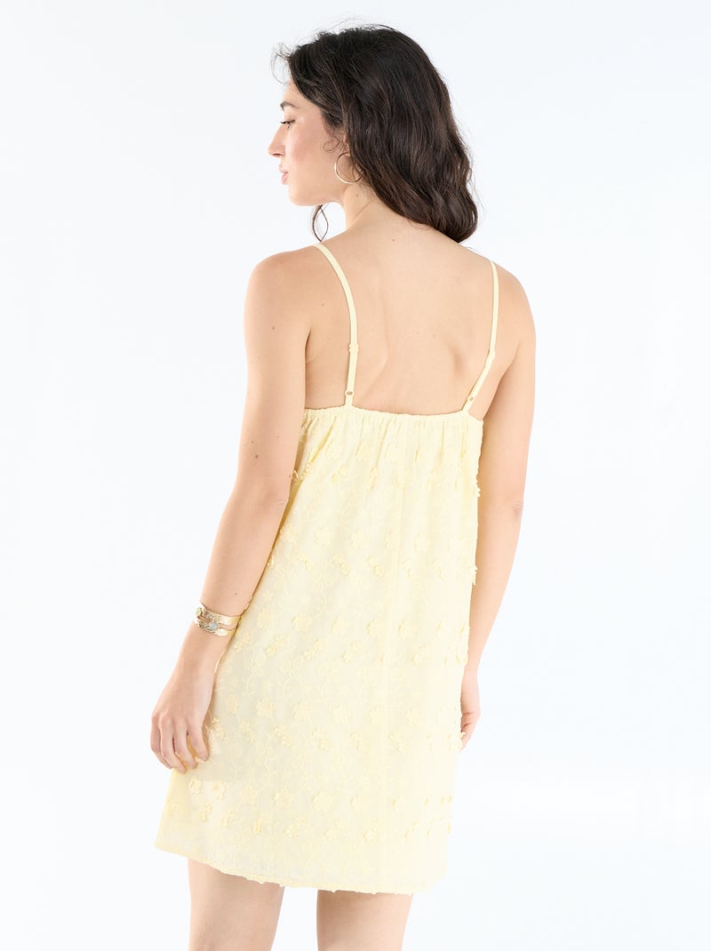 Kurzes Kleid mit Spaghettiträgern und Allover-Stickereien GELB - Kiabi