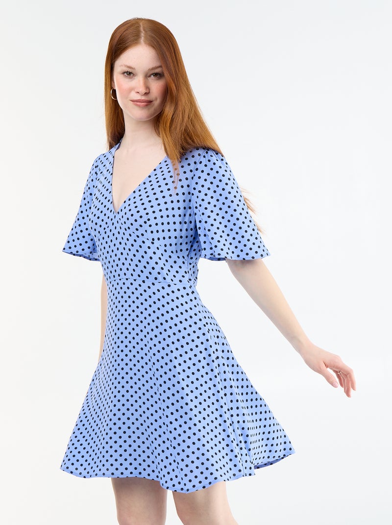 Kurzes Kurzarmkleid mit Tupfenmuster Blau - Kiabi
