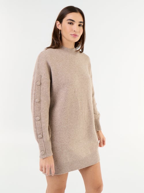 Kurzes Strickkleid mit geknöpften Ärmeln - Kiabi