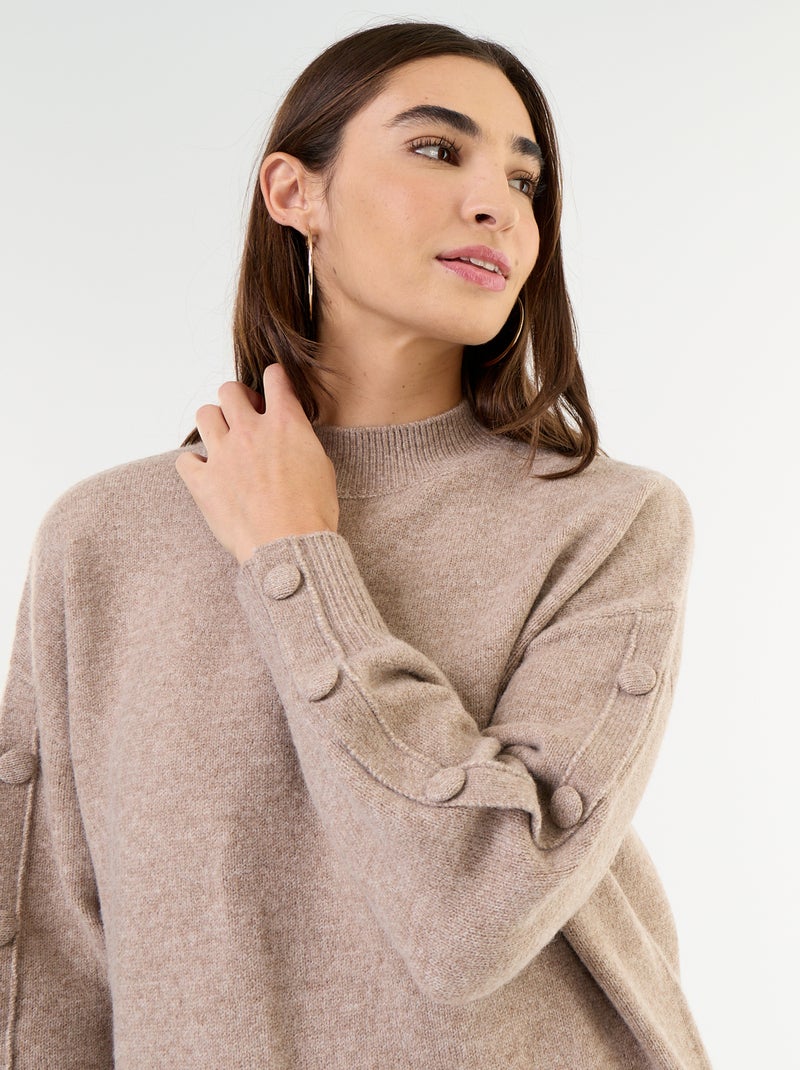 Kurzes Strickkleid mit geknöpften Ärmeln Beige - Kiabi