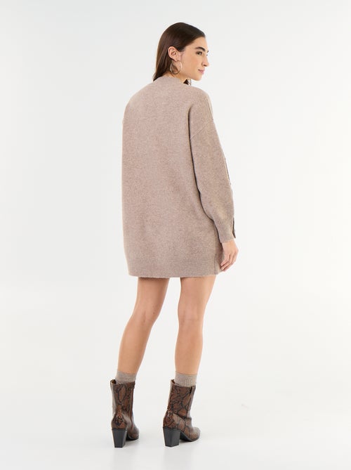 Kurzes Strickkleid mit geknöpften Ärmeln - Kiabi