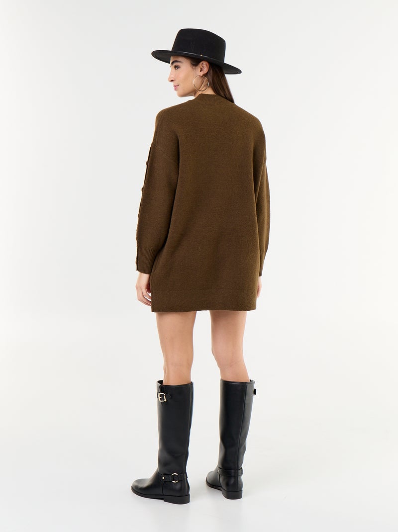 Kurzes Strickkleid mit geknöpften Ärmeln Marron - Kiabi