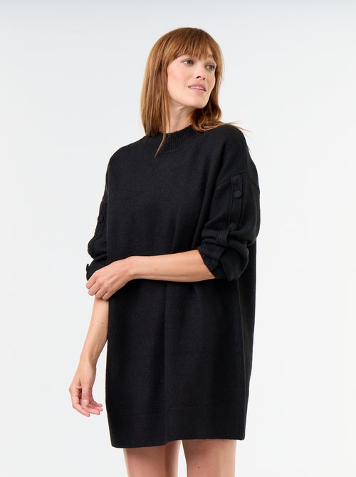 Kurzes Strickkleid mit geknöpften Ärmeln - Kiabi
