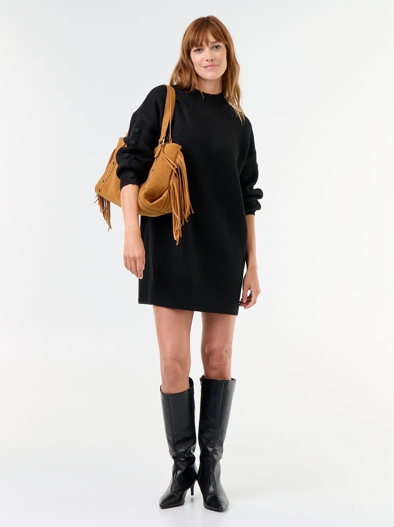 Kurzes Strickkleid mit geknöpften Ärmeln Noir - Kiabi