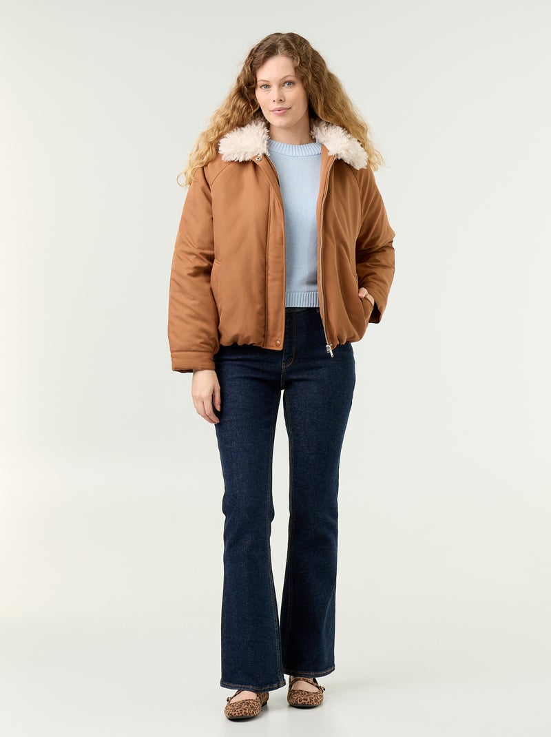 Kurzjacke mit Kragen in Lammfell-Optik Braun - Kiabi