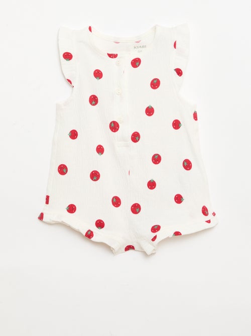 Kurzoverall aus Baumwolljersey mit Rüschen an den Armausschnitten - Kiabi