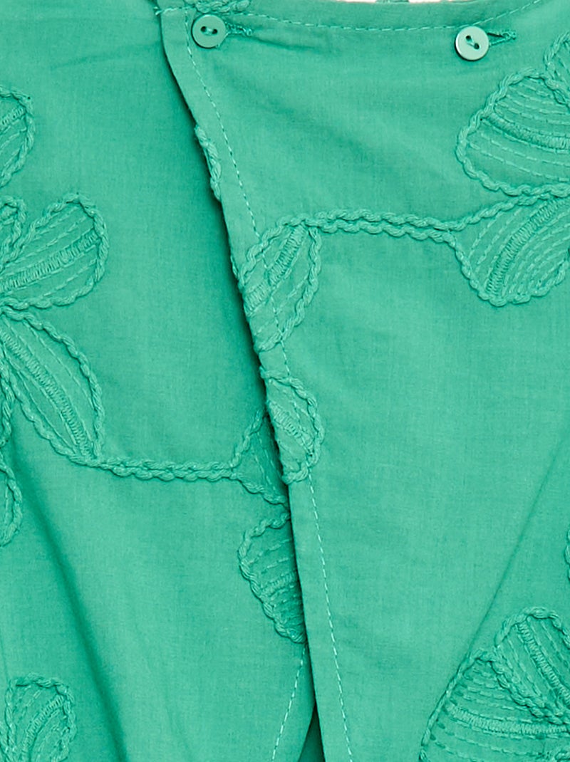 Kurzoverall mit grossen, gestickten Blumen Grün - Kiabi