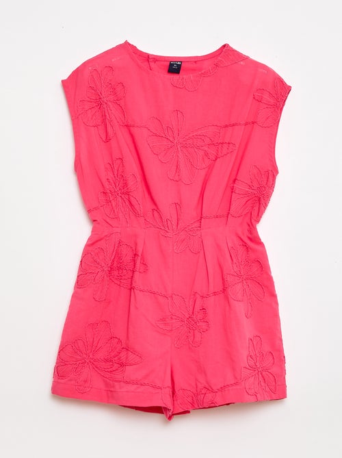Kurzoverall mit grossen, gestickten Blumen - Kiabi