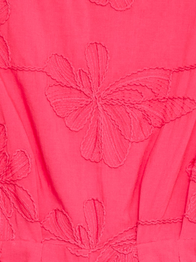 Kurzoverall mit grossen, gestickten Blumen Rosa - Kiabi