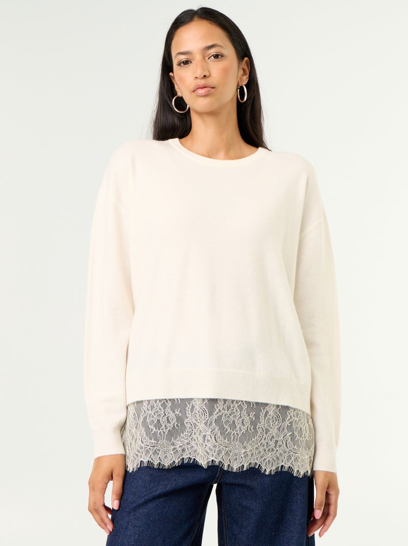 Lace-Inset Sweater White - Kiabi