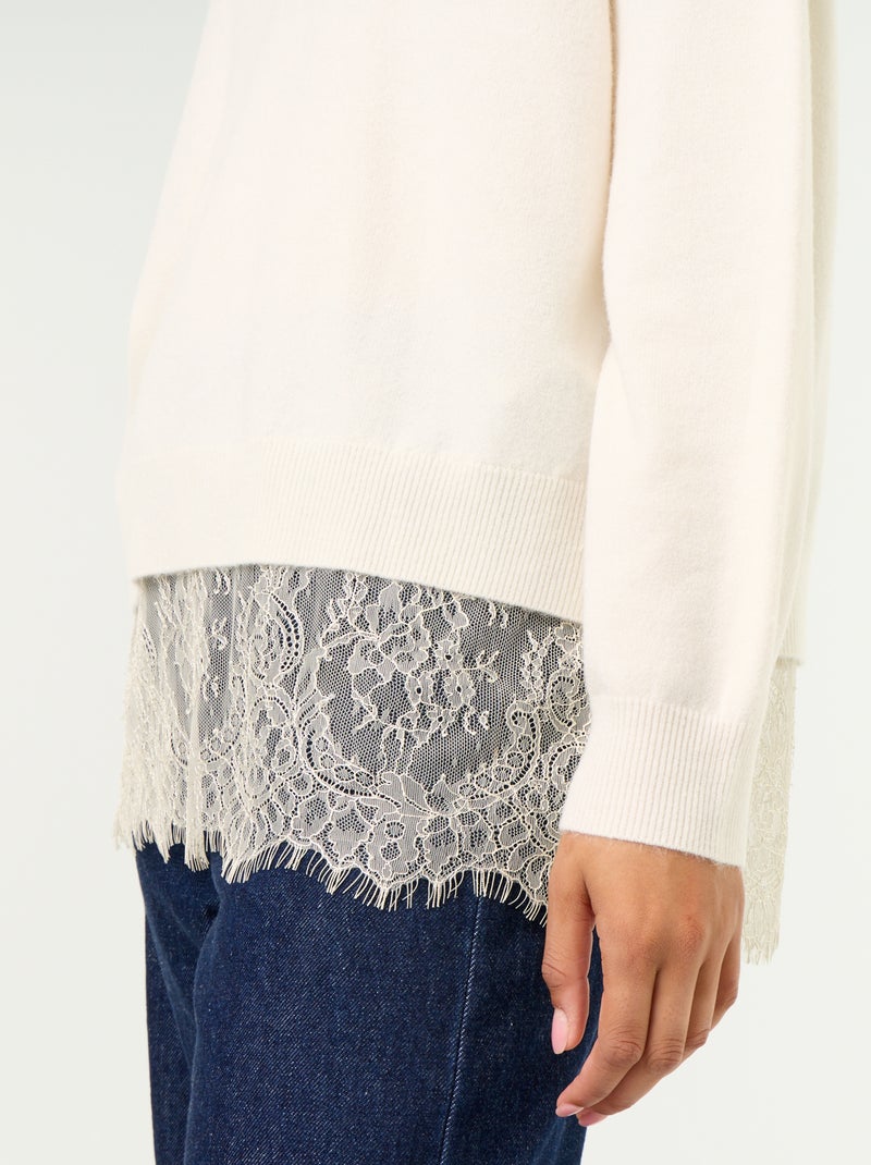 Lace-Inset Sweater White - Kiabi