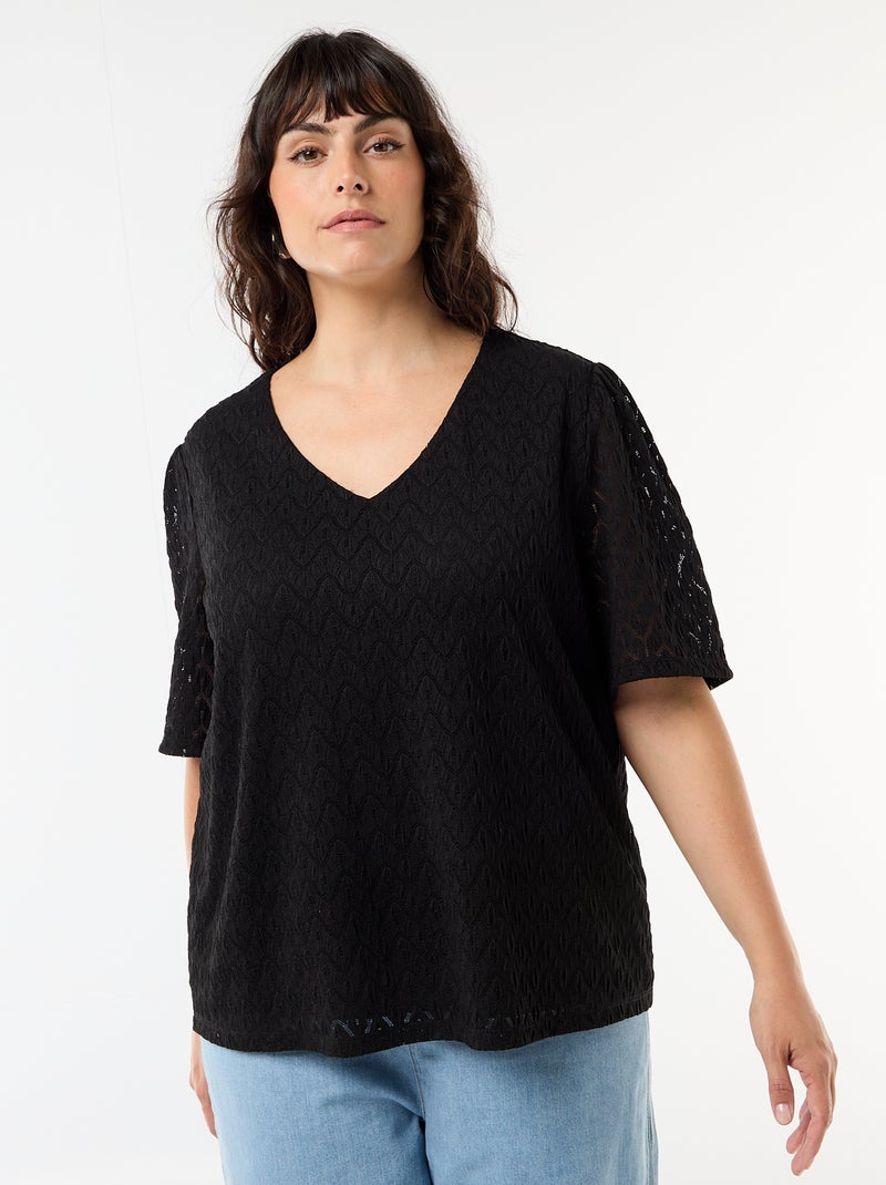 Lace Knit T-Shirt Black - Kiabi