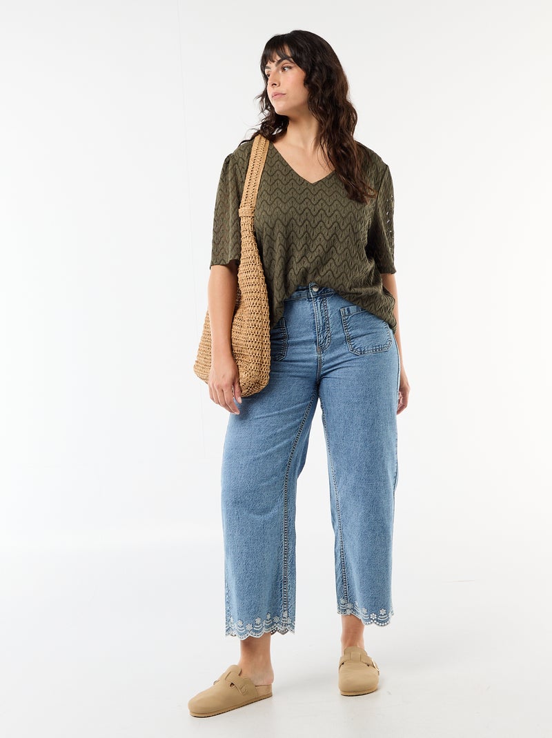Lace Knit T-Shirt Khaki - Kiabi