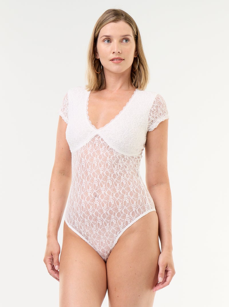 Lace Short-Sleeved Bodysuit White - Kiabi