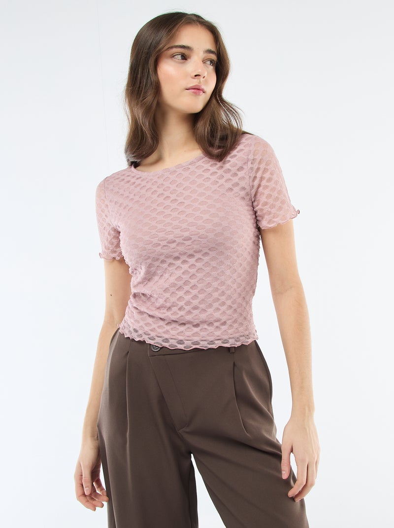 Lace T-Shirt with Low-Cut Back Pink - Kiabi