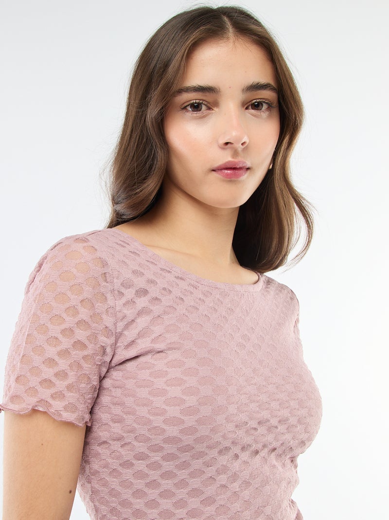 Lace T-Shirt with Low-Cut Back Pink - Kiabi