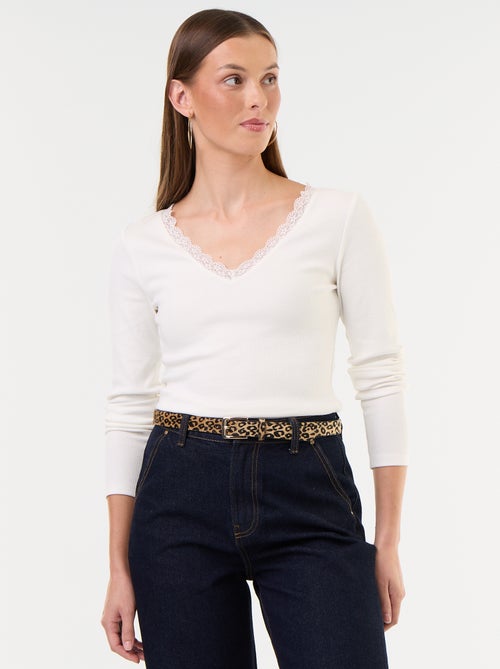 Lace-Trim Ribbed T-Shirt - Kiabi