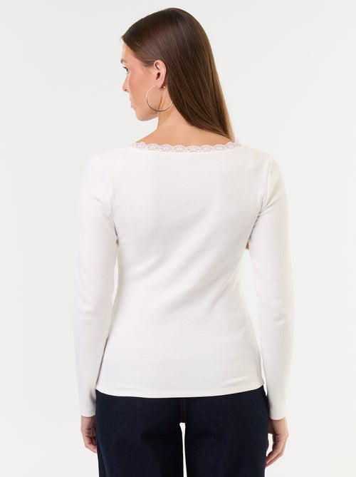 Lace-Trim Ribbed T-Shirt - Kiabi