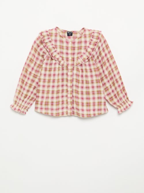 Langarm-Bluse aus Baumwollgaze mit Rüschen - Kiabi Langarm-Bluse aus Baumwollgaze mit Rüschen - Kiabi