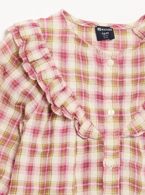 Langarm-Bluse aus Baumwollgaze mit Rüschen - Kiabi Langarm-Bluse aus Baumwollgaze mit Rüschen - Kiabi