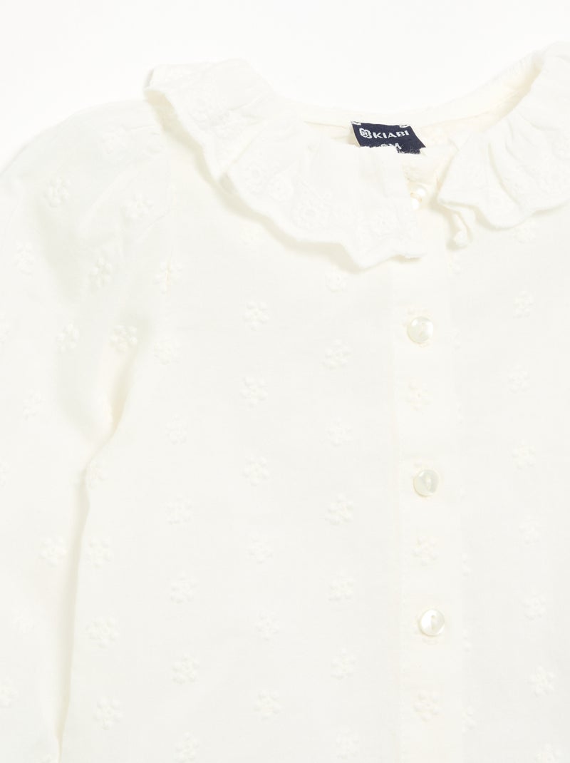 Langarm-Bluse aus Baumwollvoile mit Blumenstickereien Blanc - Kiabi
