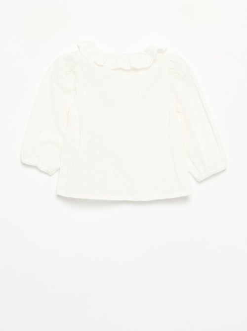 Langarm-Bluse aus Baumwollvoile mit Blumenstickereien - Kiabi