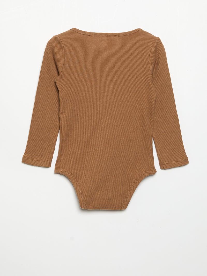 Langarm-Body mit Knopfleiste am Kragen Beige - Kiabi