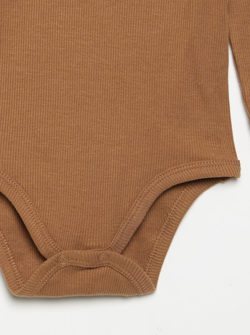 Langarm-Body mit Knopfleiste am Kragen Beige - Kiabi
