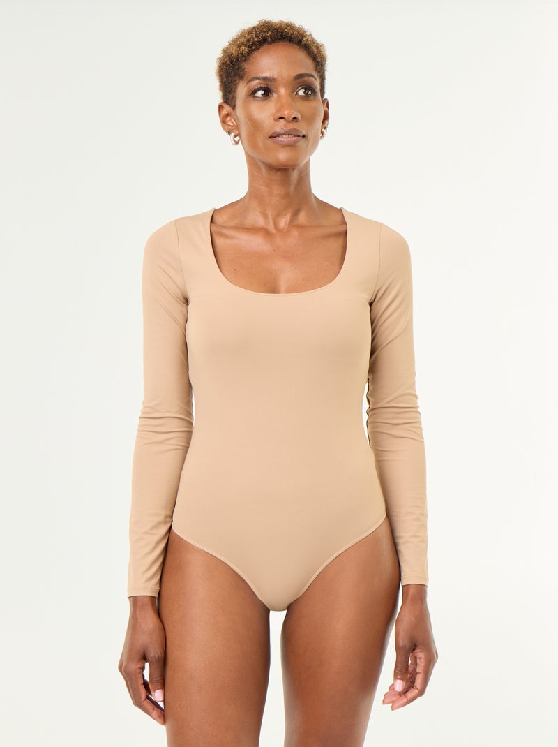 Langarm-Body mit Rundhalsausschnitt Beige - Kiabi