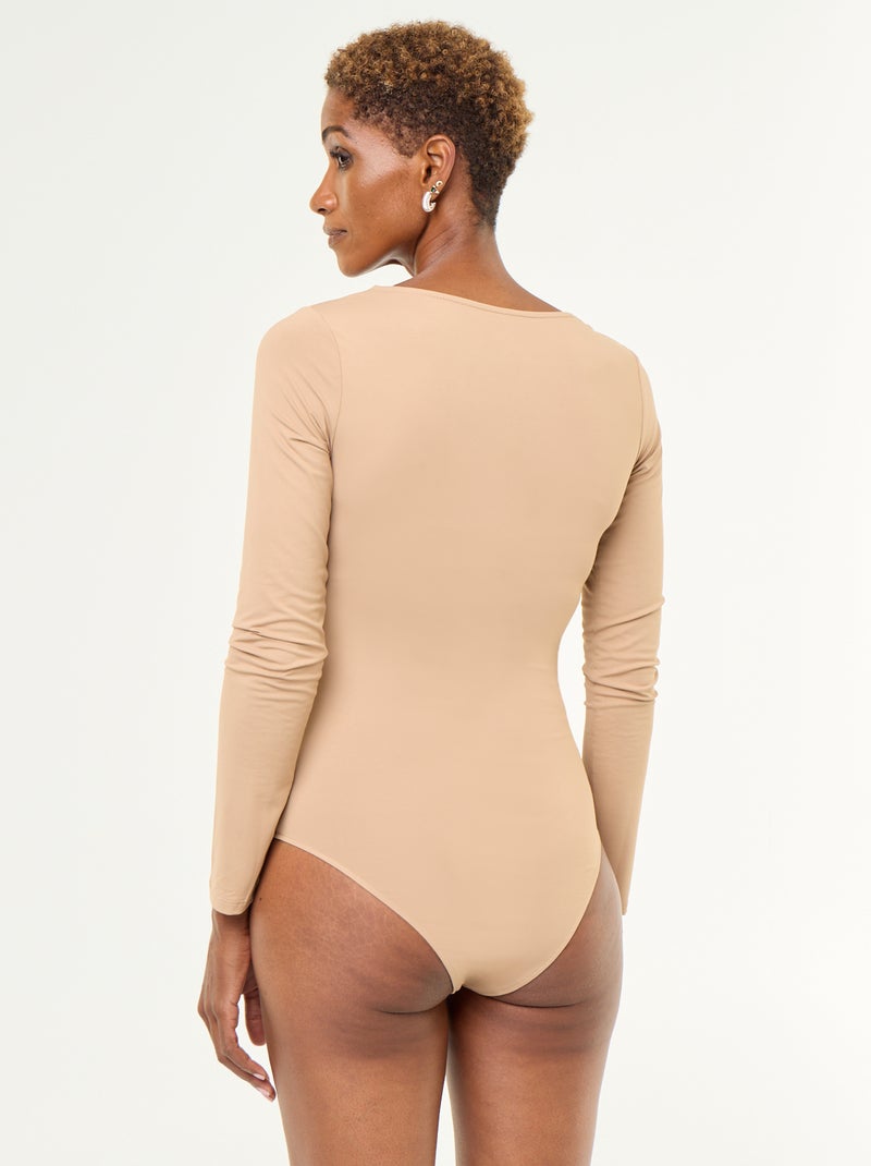 Langarm-Body mit Rundhalsausschnitt Beige - Kiabi