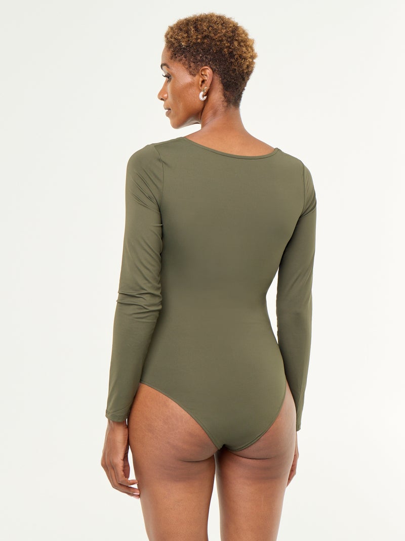 Langarm-Body mit Rundhalsausschnitt Khaki - Kiabi