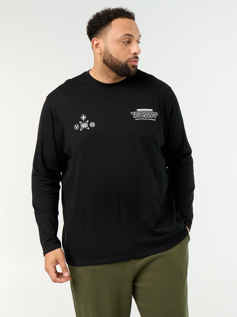 Langarm-Jersey-T-Shirt Noir - Kiabi