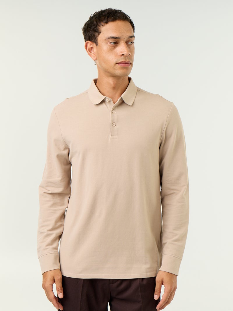 Langarm-Polo aus Piqué Beige - Kiabi