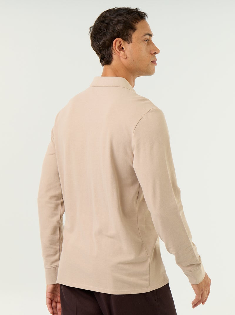 Langarm-Polo aus Piqué Beige - Kiabi