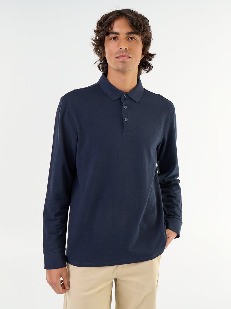 Langarm-Polo aus Piqué Bleu - Kiabi
