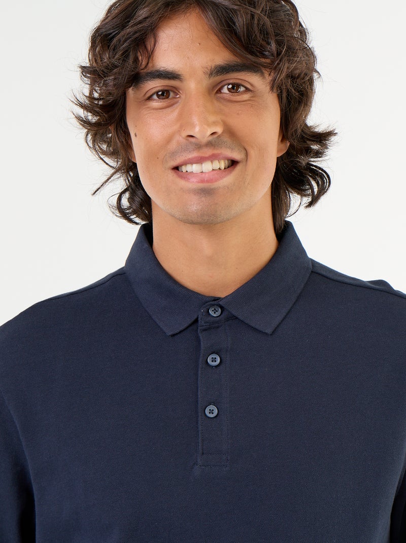 Langarm-Polo aus Piqué Bleu - Kiabi