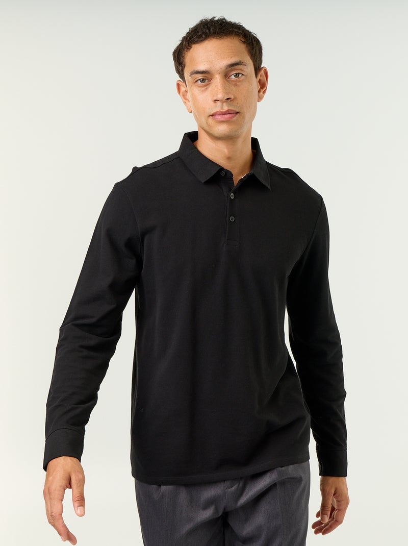 Langarm-Polo aus Piqué Noir - Kiabi