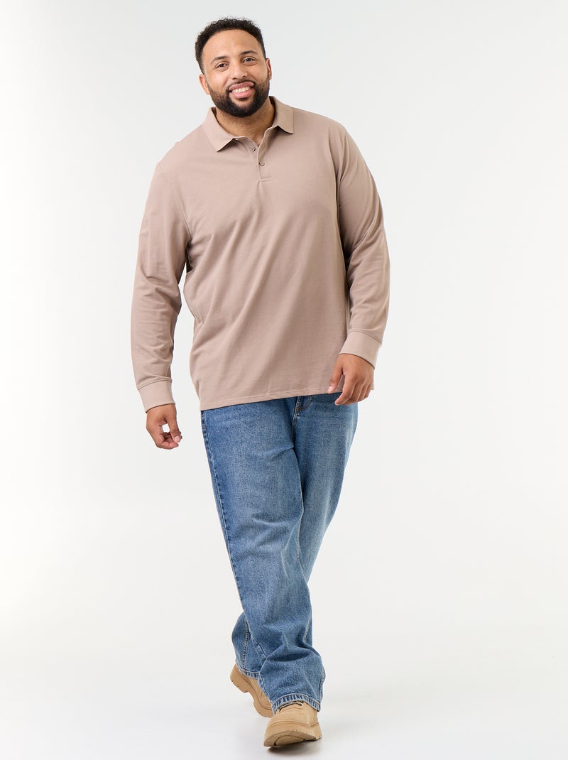 Langarm-Polohemd aus Piqué-Stoff Beige - Kiabi