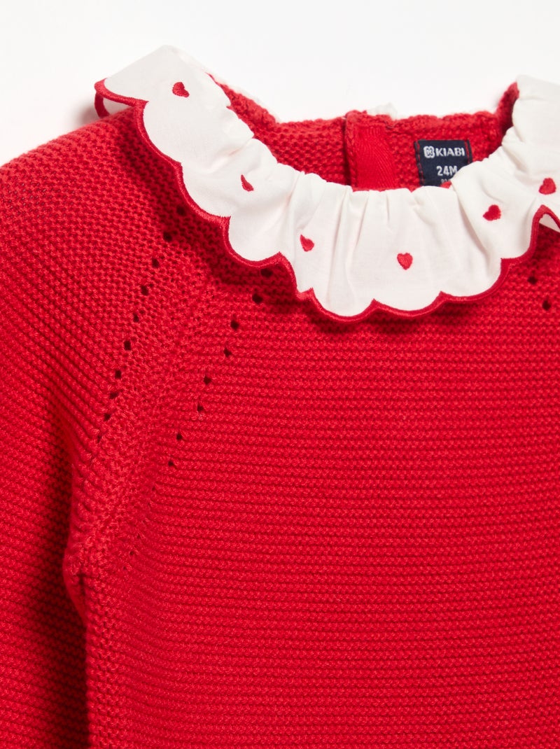 Langarm-Pullover mit Zierkragen Rouge - Kiabi