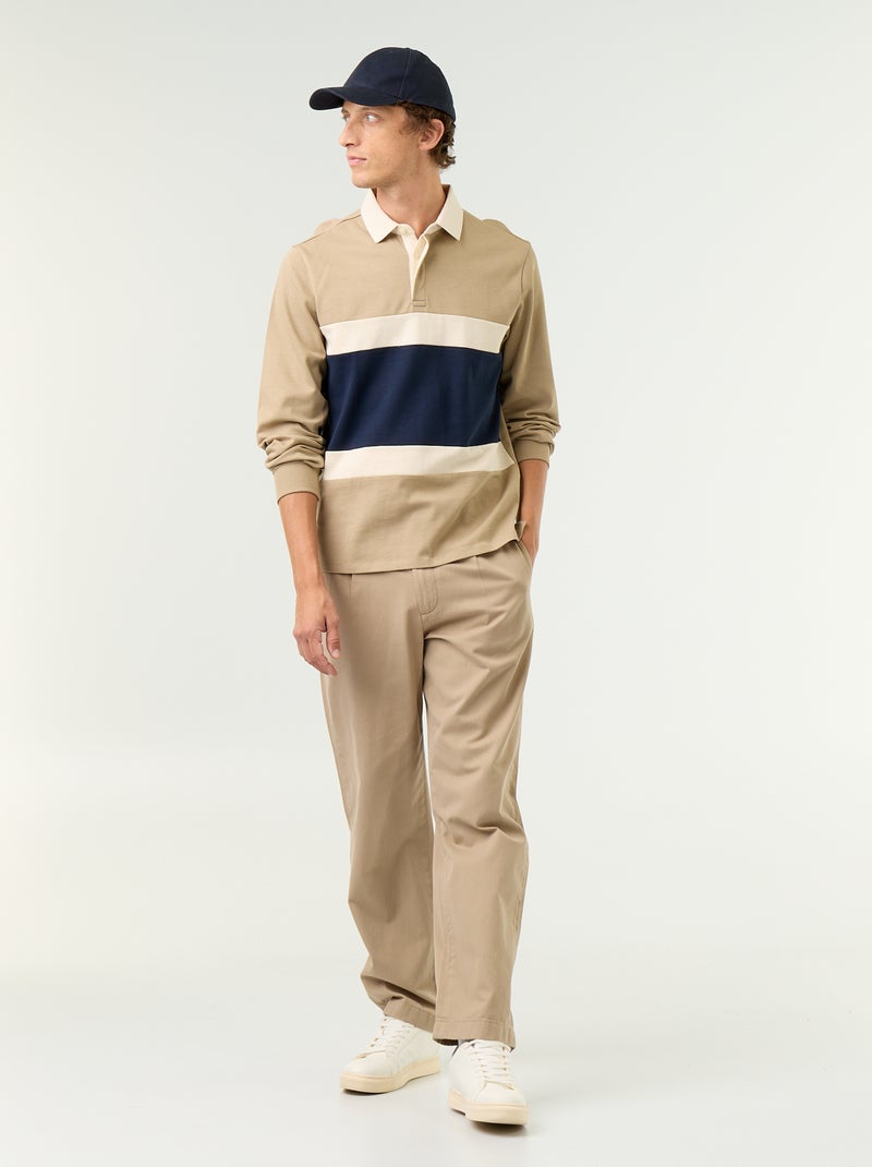 Langarm-Rugby-Polo Beige - Kiabi
