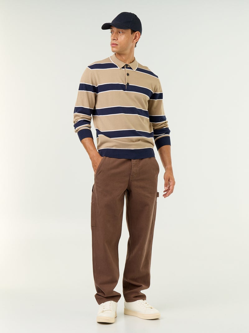 Langarm-Rugby-Polo Beige - Kiabi
