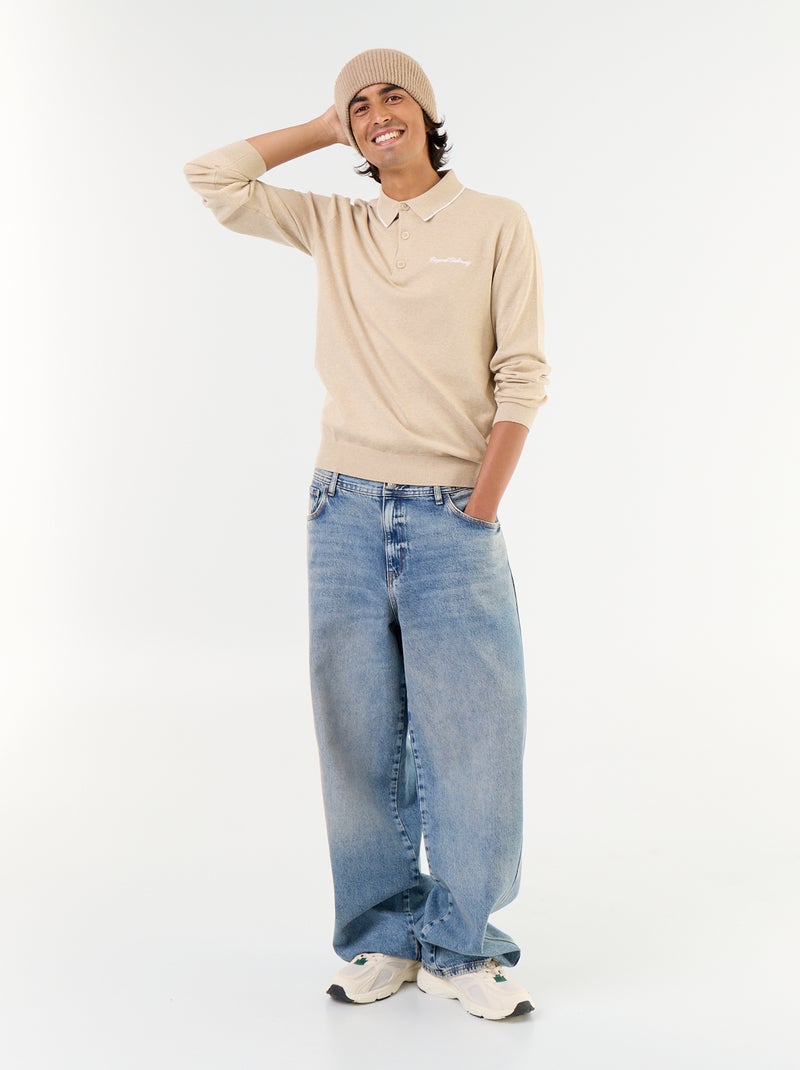Langarm-Rugby-Polo Beige - Kiabi